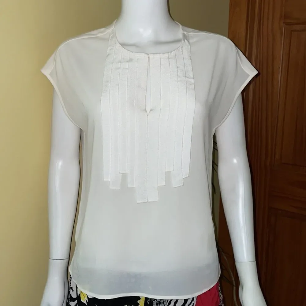 J Crew 2P Off White Blouse Fancy Trim